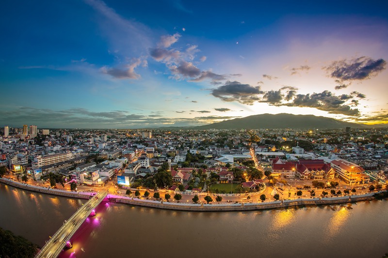 Cityscape of Chiang Mai at sunset.